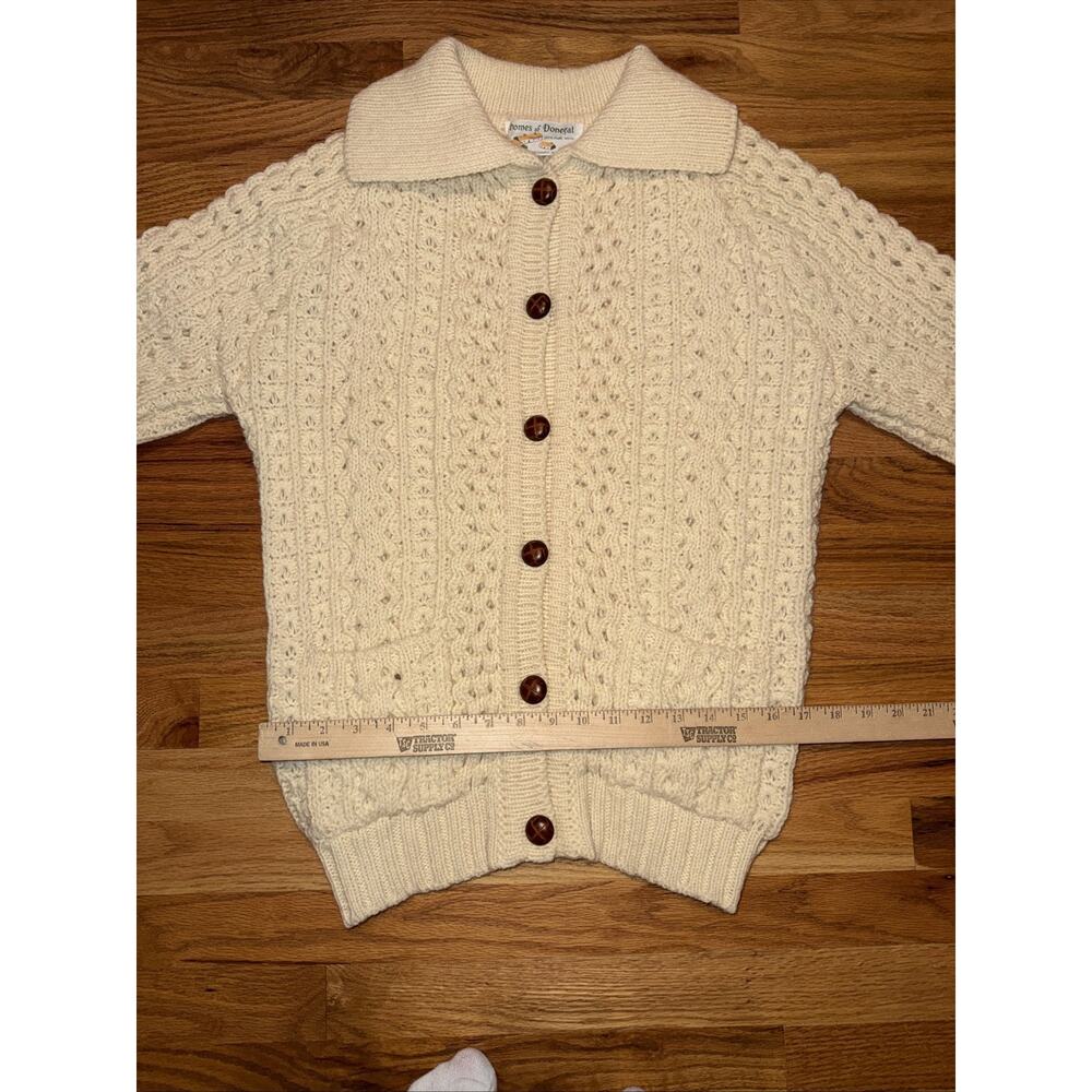 VTG Homes of Donegal 100% Irish Cable Knit Wool Cardigan Sweater Cream Med/Lg - Picture 4 of 9